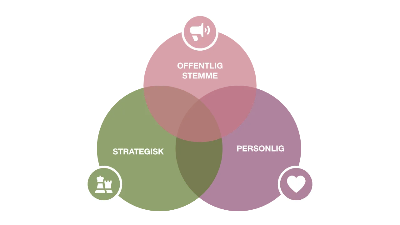 VENN-diagram, der viser offentlig stemme, strategisk og personlig.