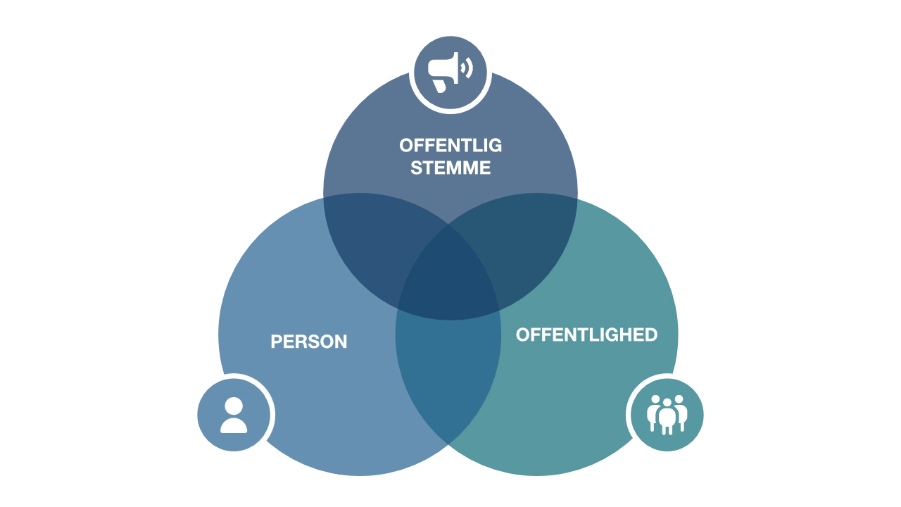 VENN-diagram, der viser offentlig stemme, person og offentlighed.